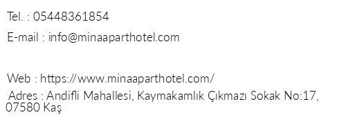 Mina Apart Hotel telefon numaralar, faks, e-mail, posta adresi ve iletiim bilgileri